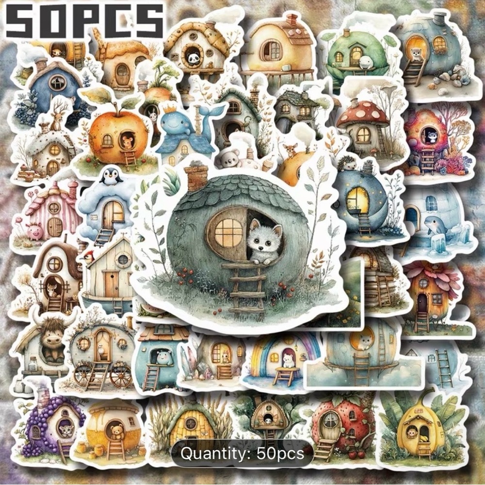 (50) Whimsical Cottage House-Themed Stickers